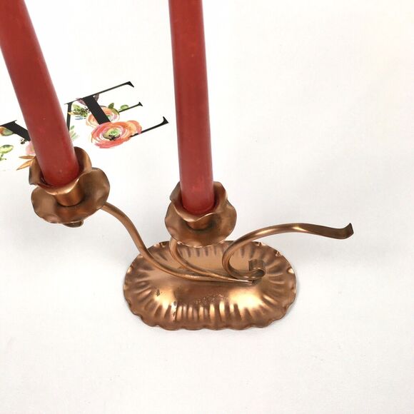 Gregorian Mid Century Copper Double Cup Candle Holder Arts & Craft Style Signed - Picture 3 of 8
